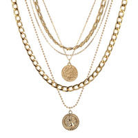 Collier superposé en or pour femme, pendentif classique style romain et grec, ensemble de chaînes mixtes style bohème, vente en gros