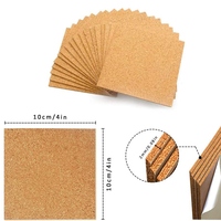 Feuilles de carrés de liège solides auto-adhésives de 4 pouces, planche de liège réutilisable, Mini tapis de carreaux de liège muraux pour sous-verres et artisanat de bricolage