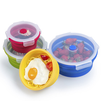 Ensemble de boîtes à lunch rondes pliables en silicone - 350/500/800/1200 ml, silicone platine de qualité alimentaire + couvercle en PP, logo personnalisé OEM