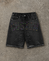 Ensemble 2 pièces unisexe streetwear délavé léger avec sweat à capuche imprimé graphique vintage et short en jean, coupe oversize, OEM ODM