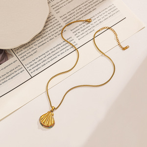 Shell Pendant <b>Necklace</b> 18k Gold Plated Colored Diamonds Women's Fashion Jewelry Party Leisure Style - Product Image 3