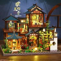 Rumah Mainan Model DIY Chao Tong Gaya Elegan, Rak Buku DIY, Perakitan Manual