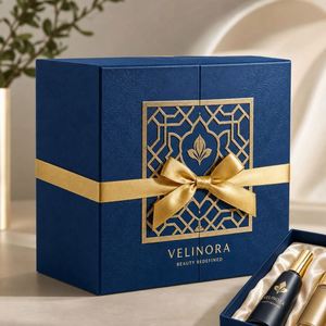 Boîte à vin de luxe personnalisée à double porte avec fermeture magnétique, doublure en ruban de satin et plateau blister - Product Image 3