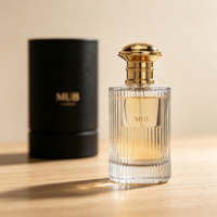 Flacon pulvérisateur en verre cylindrique à col serti avec ligne verticale, 30ml, 50ml, 100ml, stock usine, vente en gros, sérigraphie personnalisée