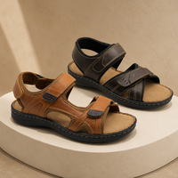 Sandales de sport pour hommes en cuir véritable, prêtes à l'emploi, avec double fermeture réglable, confortables pour la plage et la marche, couleur unie