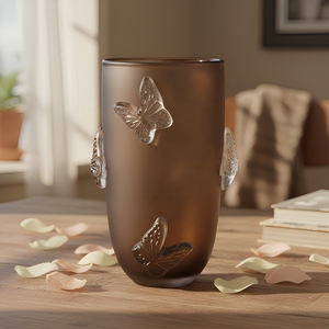 Vase en verre brun Crystal Coast, motif papillon en relief, style Art Déco, décoratif, pour table, soufflé à la main, fait main, pour mariage - Product Image 3