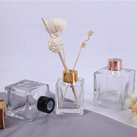 Bouteille diffuseur de parfum en verre carré transparent avec bâtonnets, couvercle doré, argenté ou noir, 50 ml, 100 ml, 150 ml, 200 ml, luxe