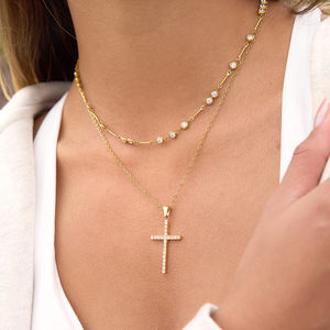 Collar de Acero de Titanio con Cruz de Circonio, Colgante Geométrico para Mujer, Joyería para Uso Diario - Product Image 2