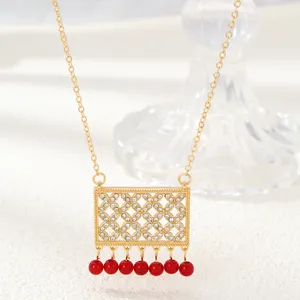 CDD Luxury Zircon African Beads Ethnic Vintage Gold Color Square Pendant Necklace Bridal Indian Jewelry