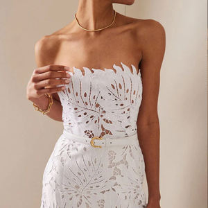 2026 Designer <b>Women's</b> <b>White</b> Bandage Hollow-Out Strapless Party <b>Dress</b> <b>Long</b> Custom Bandage Fabric Midi <b>Dress</b> - Product Image 3