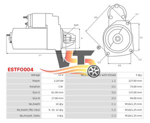 ESTFO004 Nouveau démarreur automatique 12V 9T démarreur pour Ford CAPRI III /2.3/2.8 0001108035 0001108084 0001108109 0001108118 démarreur - Product Image 6