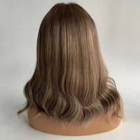 Perruque Casque Courte Casher Vierge Européenne 100% Ombrée Blonde Ondulée avec Frontal en Dentelle Suisse, Cheveux Humains de Grande Taille