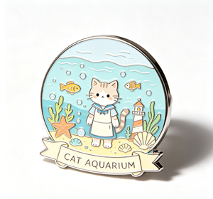 Cartoon Cat Aquarium Metal Lapel <b>Pin</b> Enamel Cloisonne <b>Badge</b> Round Shoulder <b>Pin</b> Gift Collectible - Product Image 3