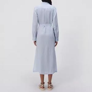 Nouvelle arrivée, robe d'automne de haute qualité, style décontracté et professionnel, robe à rayures à col en V, 100% coton, robe polo pour femmes - Product Image 3