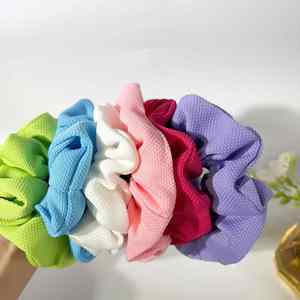 Élastique à cheveux coloré en tissu gaufré, motif étoile et carreaux, grand format, style girly, simple et doux - Product Image 2