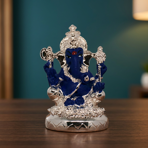Statue de Ganesha artisanale en acier inoxydable plaqué argent de 4 pouces pour la décoration artistique de la maison, cadeaux d'anniversaire, fêtes de mariage - Product Image 2