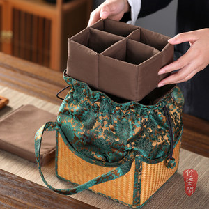 Bamboo Woven Tea Storage <b>Bag</b> Rectangle Portable Travel <b>Compression</b> Type Protection - Product Image 3