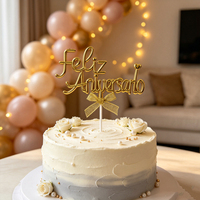 Décoration de gâteau en forme de cœur de ballon 3D en plastique plaqué or, style cursive « Feliz Aniversario », pour fête d'anniversaire portugaise, prix d'usine