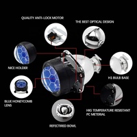 Mini lentille de projecteur Bi xénon DRL angel eyes shroud 2.5 pouces, revêtement bleu en nid d'abeille, masque adapté au kit d'assemblage de moto H4 H7