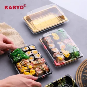 1103 Plastic Non-slip Disposable Takeaway Packaging Rectangle Fruit Sealed Snack Sushi Tray With Lid