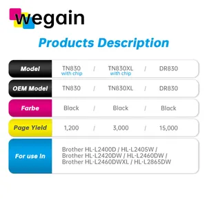 Wegain Factory high capacity toner cartridge TN830 for Brother HL-L2400D/HL-L2405W/HL-L2420DW/HL-L2460DW/HL-L2460DWXL TN830