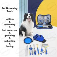 8 paquets d'outils de toilettage bleus pour animaux de compagnie, ciseaux, brosse d'épilation, peigne, coupe-ongles pour chiens et chats