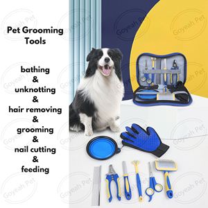 8 paquets d'outils de toilettage bleus pour animaux de compagnie, ciseaux, brosse d'épilation, peigne, coupe-ongles pour chiens et chats - Product Image 4