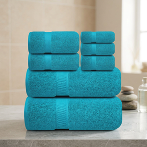 Ensemble de serviettes de bain en coton de couleur unie turquoise, douces et absorbantes, pour la maison et la salle de bain - Product Image 1