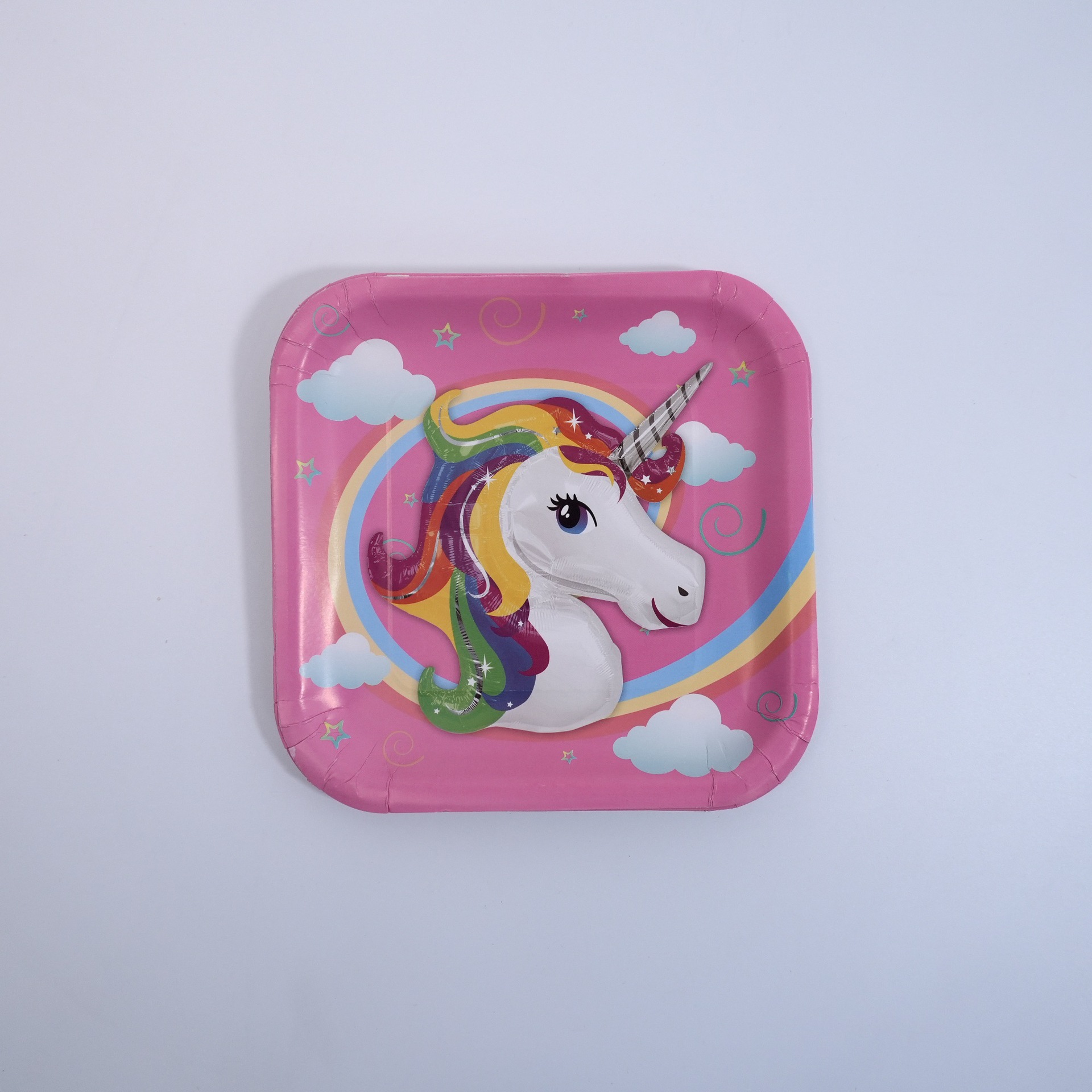 Cross-Border Disposable Dinner Plate Set New Unicorn Design for Birthday Parties Handled Stamping Print Paper Plates Bowls