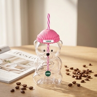Nouvelle tasse en verre Bear avec couvercle et paille, mugs mignons, tasse en verre pour barista, verre borosilicate recyclable, cadeau de Noël, verrerie