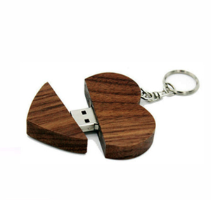Custom Logo Heart Shape Wooden USB Flash Drive with Keychain Natural Wood Pendrive Romantic Gift Pen Drive