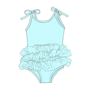 Traje de Baño <span class=keywords><strong>para</strong></span> Niñas con Volantes en la Parte Inferior y Tirantes Ajustables <span class=keywords><strong>para</strong></span> Playa y Piscina, OEM Personalizado, MOQ Bajo, Listo <span class=keywords><strong>para</strong></span> Enviar - Product Image 3