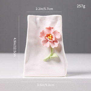 New Chinese Style Paper Bag Fold Wrinkled Design Hand Pinched Matte White Ceramic Vase for Dried <b>Flower</b> Display Home Decor - Product Image 5