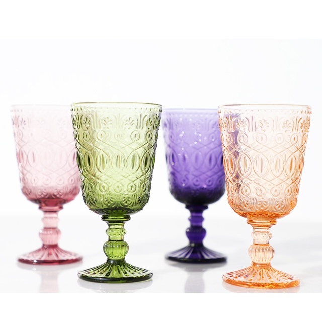 Colorful Embossed Hand Blown Modern Sustainable Tall Red Wine Glass Wedding Decoration & Souvenir Gift Cup Juice Cup