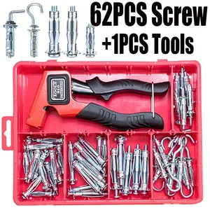 62 adet M4/M5/M6 demir galvanizli Hollow perde duvar genişleme vida + kırmızı kolu duvar yardımcısı mükemmel ağır Metal ayar aracı - Product Image 3