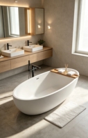 Baignoire autoportante en surface solide, ovale, profonde de 1400 mm, pour la rénovation de salle de bain principale moderne aux États-Unis
