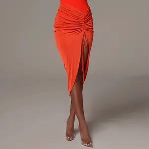 R10015S Women's fashion sexy slim drawstring mini skirt
