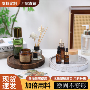 Wooden Round Desktop <b>Storage</b> <b>Tray</b> For Toiletries And Decor Multifunctional Solid Wood Base - Product Image 4
