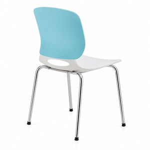 Silla de Comedor Moderna de Plástico con Estructura de Acero, Respaldo Azul, Asiento Blanco, Ligera, para Escuela, Cafetería, Hostelería - Product Image 5
