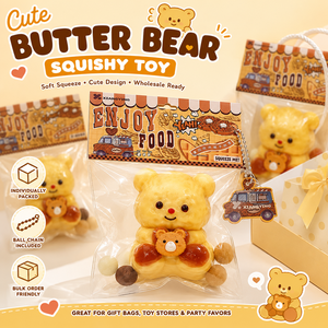 <b>Cute</b> Butter <b>Bear</b> Squishy Toy Soft Squeeze Kawaii <b>Bear</b> Stress Relief Toy with Ball Chain TPE Material 5 to 7 Years for Wholesale - Product Image 1