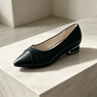 Escarpins noirs à bout rond et talon carré pour femme, en cuir véritable, à enfiler, talon bas, pour le bureau et les occasions habillées, vente en gros