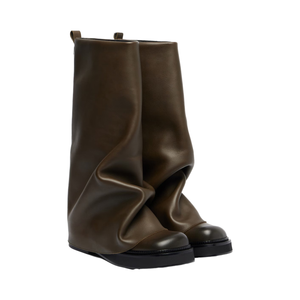 Stivali da <span class=keywords><strong>Donna</strong></span> al Ginocchio in Ecopelle Marrone con Manica Arricciata e Risvolto Oversize Suola a Blocco Stivali <span class=keywords><strong>Casual</strong></span> da Festa alla Moda - Product Image 1