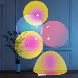 <span class=keywords><strong>Lampe</strong></span> de sol projecteur d'effet coucher de soleil TSINYE à 5 têtes RGBW, LED 4000K, filtres de couleur remplaçables, finition chromée en métal, prise USB pour chambre à coucher - Product Image 2