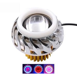 Phare de moto 30W multicolore à double anneau lumineux avec lentille de projecteur intégrée, double faisceau LED Angel Devil Eye, feu antibrouillard - Product Image 2