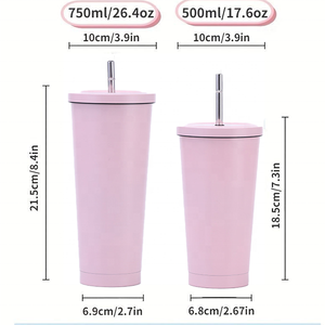 Moderno minimalista 304 in acciaio inox a bocca larga Thermos riutilizzabile dritto tazza isolante coperchio paglia per vino o caffè ragazze - Product Image 2
