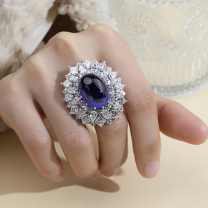 Messi Jewelry MSR-1781 PT950 Oval Cut Blue Sapphire Diana <b>Ring</b> Fashion <b>Ring</b> Engagement <b>Ring</b> for Women - Product Image 5