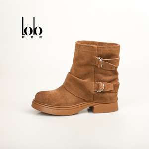 Bottes à semelle intermédiaire rétro pour femmes avec surface en cuir chaude et à la mode, semelle extérieure en caoutchouc, talon épais, chaussures pour femmes à la mode - Product Image 6