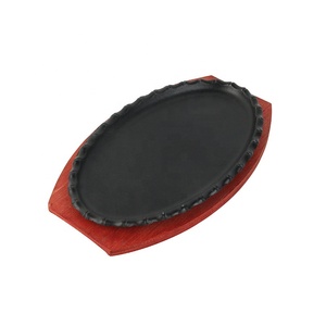 Fajita à steak en fonte Poêle à frire Plat chaud Assiette à grésiller Plateau de service avec socle en bois 8 ''10'' 12'' - Product Image 2