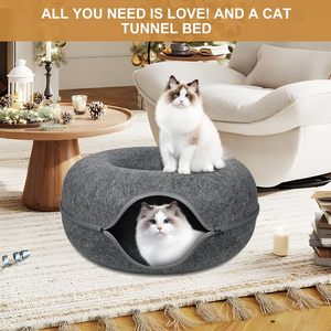 하이 퀄리티 실내 고양이 침대 애완 동물 고양이 동굴 접이식 숨겨진 터널 침대 스크래치 방지 도넛 고양이 침대 - Product Image 2