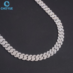 Hip Hop Jewelry Men's 925 Silver Rhodium Plated Prong Setting Moissanite Diamond Cuban Link Chain Necklace & Bracelet Wholesale - Product Image 2